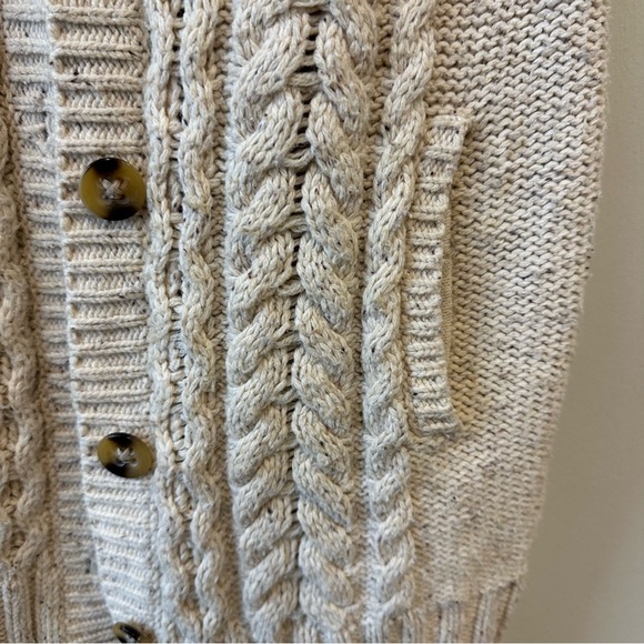 LOFT Wool Cotton Beige Chunky Cable Knit Cardigan Sweater Duster Vest - Picture 2 of 7